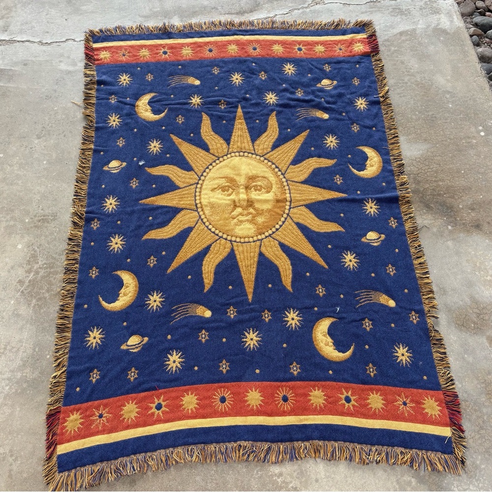 90’s Celestial Sun and Moon Tapestry Blanket